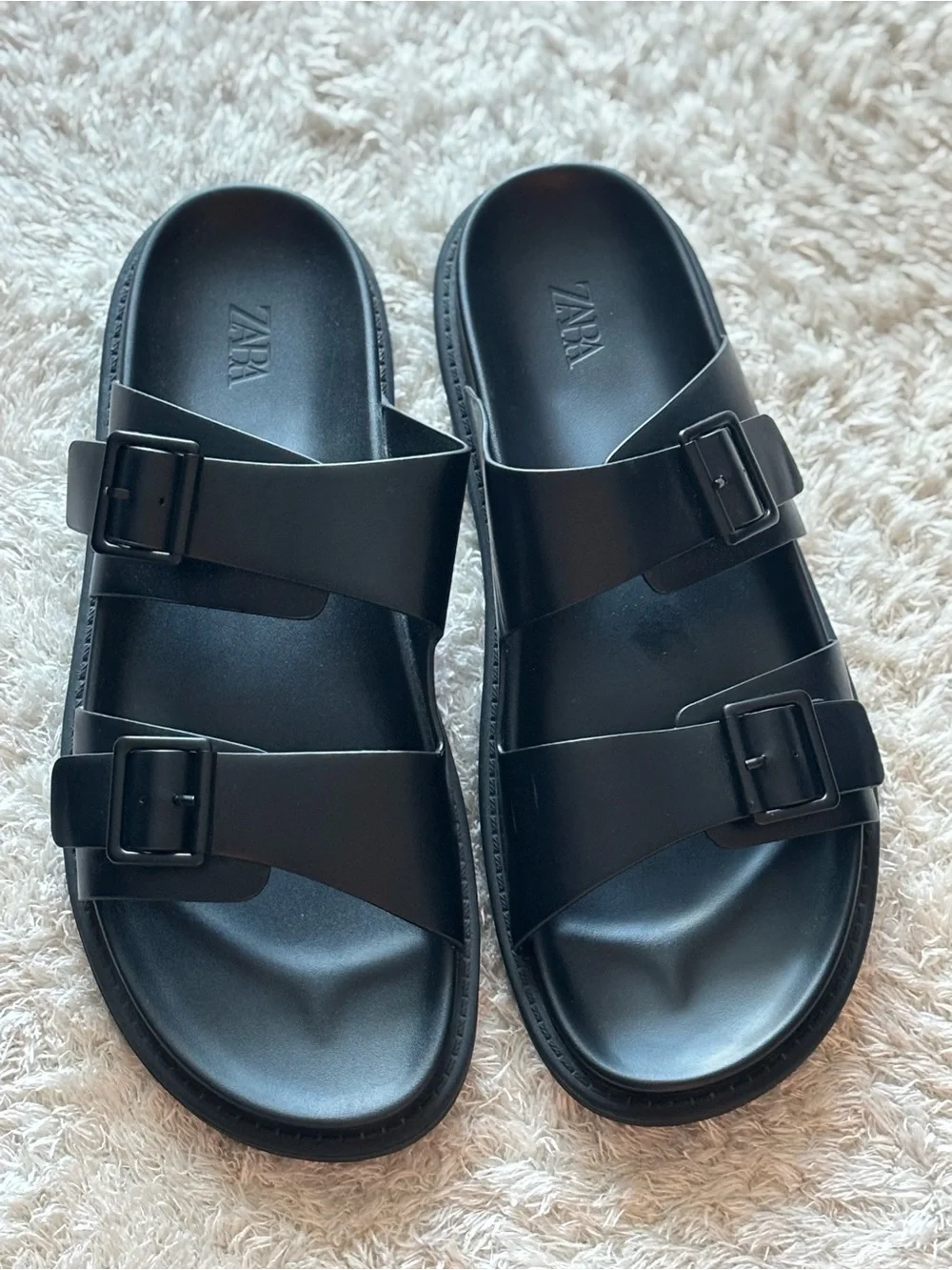 Zara Men's Black Double-Buckle Slide Sandals